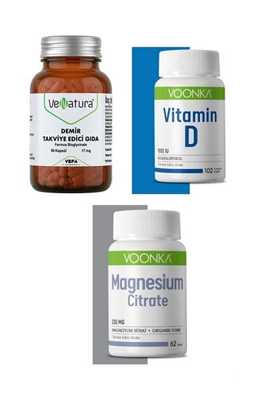 VeNatura Iron, Vitamin D and Magnesium Citrate - 90 Capsules + 102 Capsules + 200 Mg 62 Tablets
