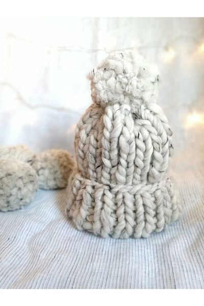 Sihirlihalka 100% Handmade Wool Beret White Melted (Big Bowknot)