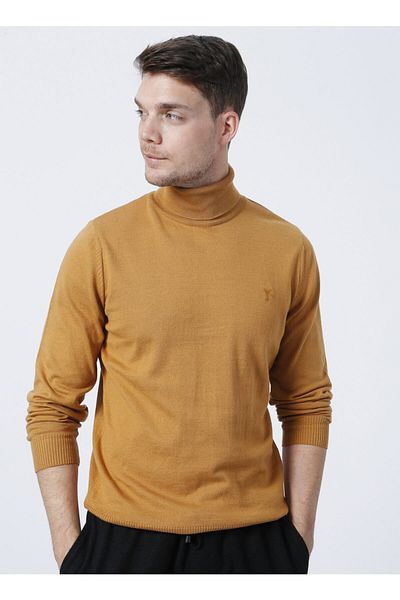 Fabrika Petro Turtleneck Basic Plain Camel Hair Men's Sweater