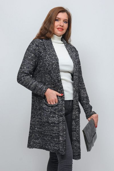 TUSSE Solid Color Sleeve Detailed Colorful Knitted Pocket Long Elegant Stylish Plus Size Knitwear Cardigan