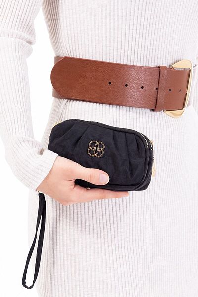 ABREM BUTİK Women's Black Crinkle 3 Compartment Hand Wallet