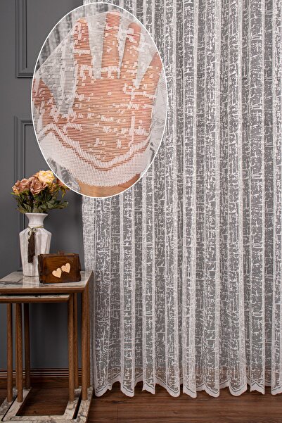 UTKUM EV TEKSTİL ÜRÜNLERİ Şantuk Desen Örme Tül Perde 1/2,5 Orta Pile 1159