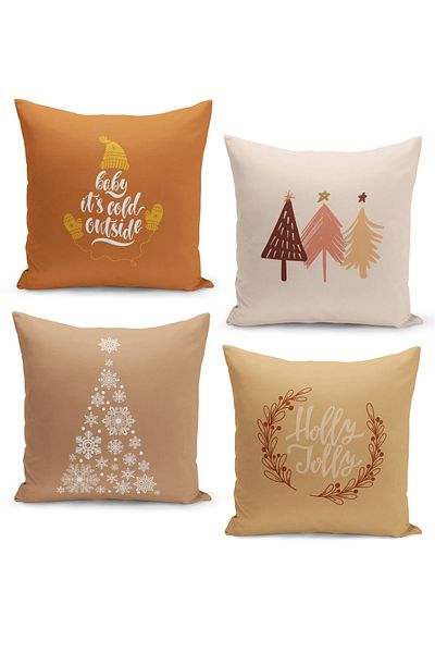 Filamente 4-Piece Throw Pillow Cover Set New Year's Eve Christmas Pattern Double-Sided Digital Printed