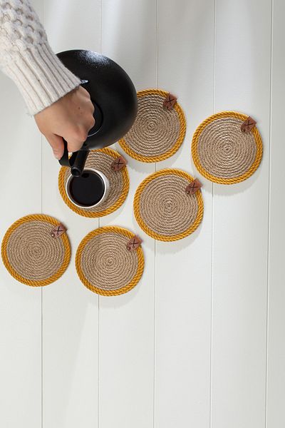 Homever Ψάθινο σουβέρ 6 τεμαχίων 13cm - Μαρκίζικο σουβέρ με σχοινί από γιούτα Μαρκίζικο σουβέρ για κούπα παρουσίασης καφέ