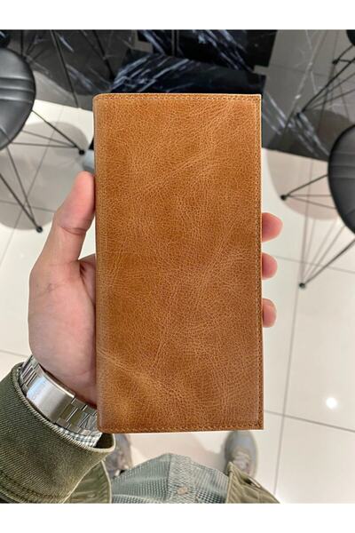 Fil Deri Genuine Leather Wallet with Phone Compartment Zipper Compartment Men's Tan Color 2013