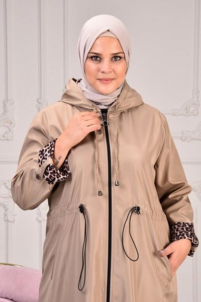 Aşkı Endam Διπλό Κολ Ιçi Leoparlı Bondit Kapşonlu Trenç - Βίζον