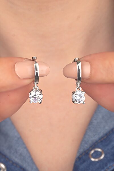 Miavi Silver 925 Ayar Gümüş Tek Taş Sallantılı Küpe