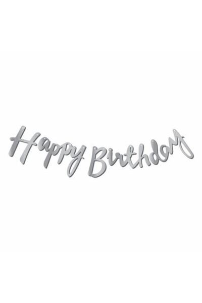 Parti dolabı Happy Bırthday Kaligrafi Banner Yazı Gümüş Metalik 2,10 cm