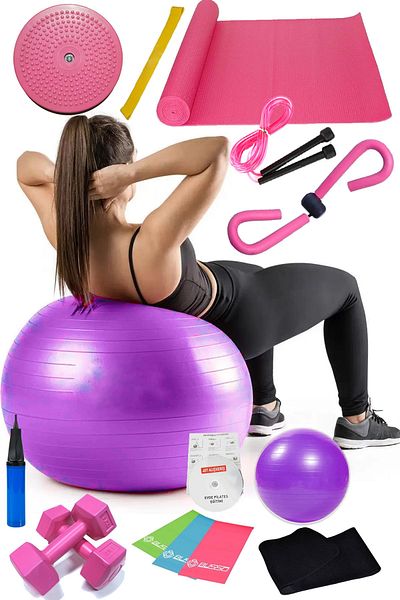 Jet 15 Pieces Pilates Set Ball Pilates Band Dumbbell Mat Jump Rope Twister Aerobic Belt Butterfly Purple