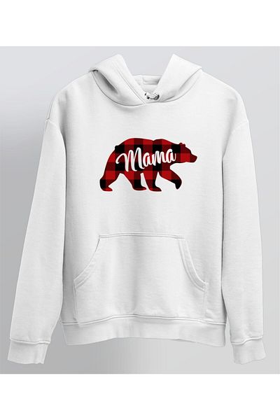 venüsdijital Mama Bear Plaid Design Hanorac alb
