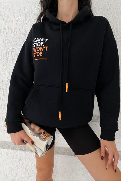 FEMELLE Hanorac oversize din bumbac, negru, pentru femei, Can't Stop Won't Stop