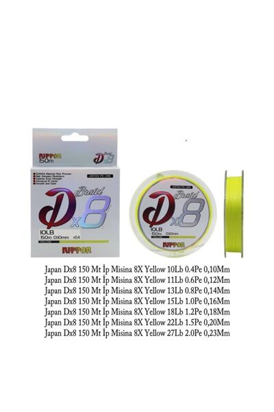 NIPPON اليابان Dx8 150 Mt حبل صيد السمك 8x أصفر 0,20 مم