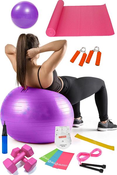 Jet 13-Piece Pilates Set Ball, 3-Piece Pilates Band Rubber Dumbbell Mat Jump Rope Hand Spring Purple