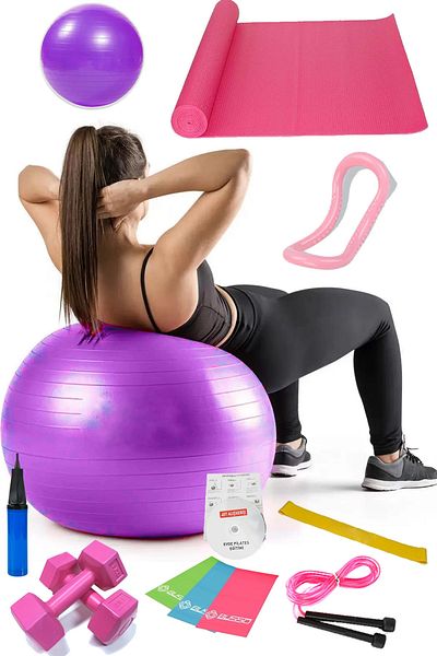 Jet 13-Piece Pilates Set Ball, 3-Piece Pilates Band Elastic Dumbbell Cushion Jump Rope Yoga Ring Purple