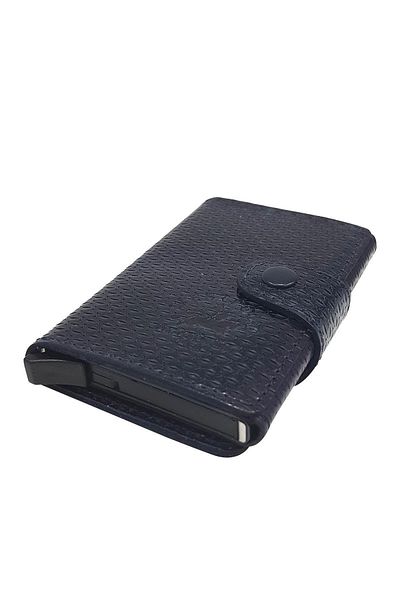 TREND West Polo Mechanism Card Holder Genuine Leather Striped Navy Blue 5510