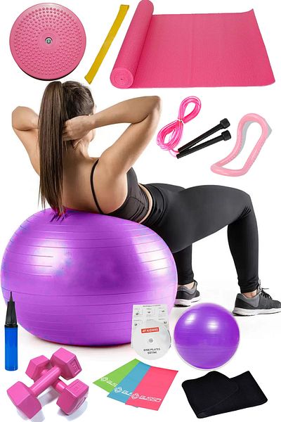 Jet 15 Piece Pilates Set Ball Pilates Band Dumbbell Mat Jump Rope Twister Aerobic Belt Yoga Ring Purple