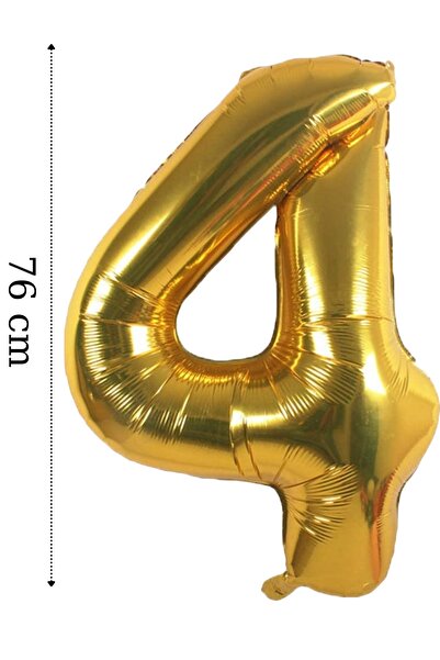 ELGALA Foil Balloon Number 4 Helium Balloon 76 Cm Gold Color