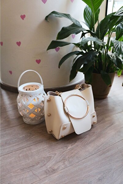 Moom Bag Geantă de umăr cu inel cu împânzire crem pentru femei