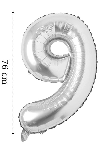 ELGALA Foil Balloon Number 9 Helium Balloon 76 Cm Silver Color