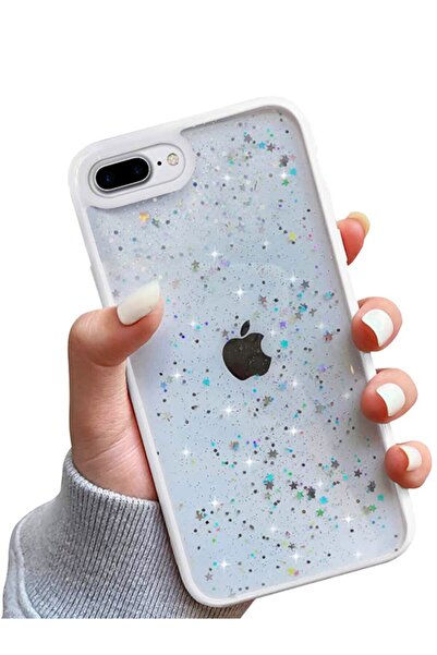 Molly Iphone 7/8 Plus Uyumlu Kenarları Beyaz Renkli Simli Şeffaf Silikon Pc K...