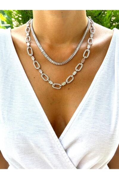 My Karma Store Zirkon Taşlı Altin Kaplama Su Yolu Choker Gümüş Trn3539