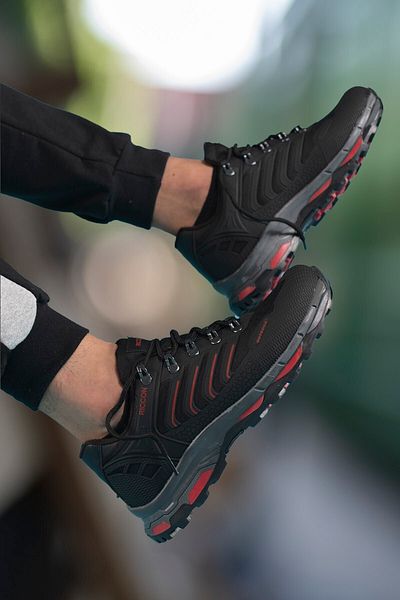 Riccon Μαύρο κόκκινο Unisex 3d Rubber Trekking Shoes00128060