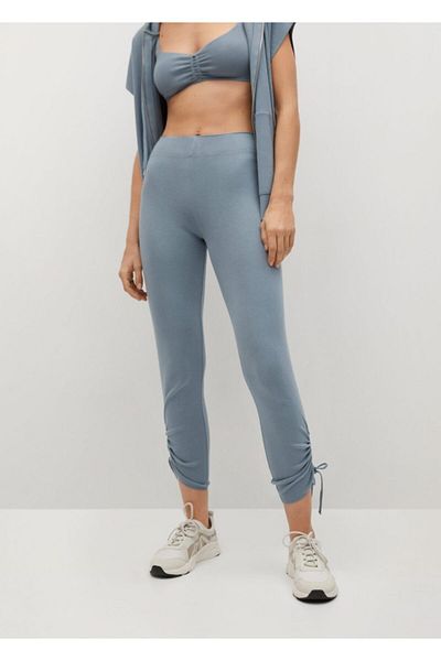 MANGO Woman Pantaloni de damă albaștri cu snur