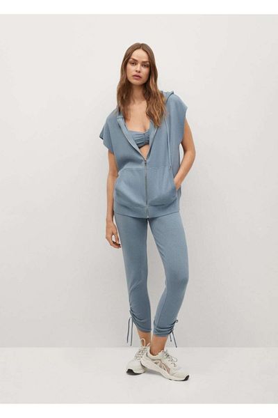 MANGO Woman Pantaloni de damă albaștri cu snur