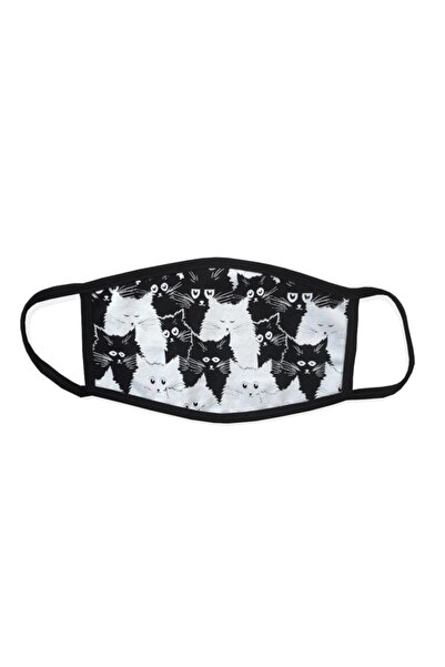 Bant Giyim Unisex Siyah Beyaz Kediler  Pamuklu Yıkanabilir Maske