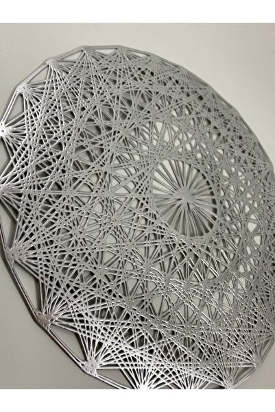 Minderya Silver Gümüş Gri Geometrik Desenli Pvc 6'lı Amerikan Servisi 38 Cm