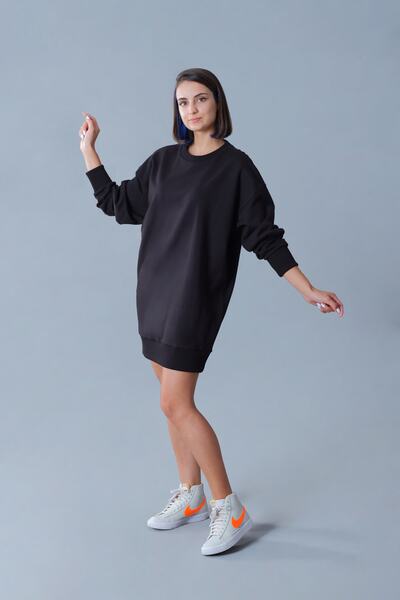 nosewear Kadın Siyah Sweatshirt Elbise