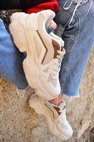 MORENİCA Kadın Bej Olite Kalın Taban Spor Ayakkabı