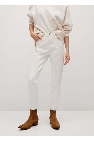 MANGO Woman Kadın Beyaz Mom Kesim Jean Pantolon