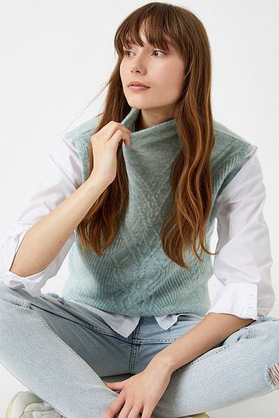 Koton Rollkragen-Kurzarm-Strickpullover für Damen 2kak92938ht