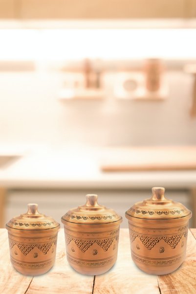 Batur Ticaret Bakır Baharatlık Seti Işlemeli 3 Adet