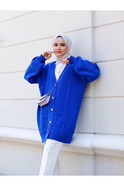 Rimel Moda Örgülü Hırka Saks