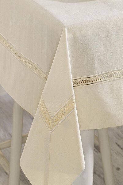 ÖDEL HOME Natural Buldan Fabric Openwork Tablecloth