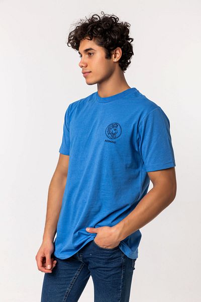 Nur Aka by Nurteks Achaeans Embroidered Blue 100% Cotton Oversize Large Size T-shirt