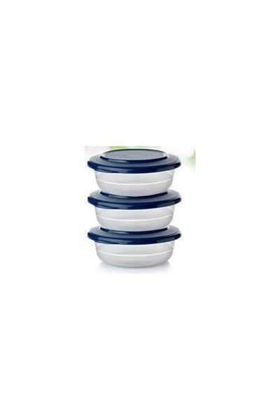 Tupperware Crystal Bowl Breakfast Storage Serving 3 Pieces 275ml Dark Blue Lid