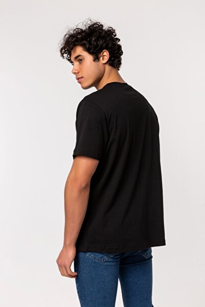 Nur Aka by Nurteks Horizon Embroidered Black 100% Cotton Oversize Large Size T-shirt