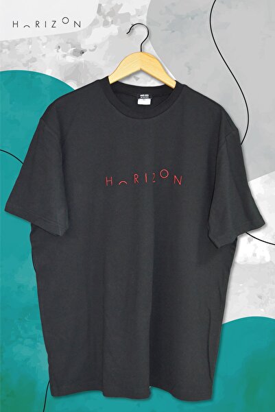 Nur Aka by Nurteks Horizon Embroidered Black 100% Cotton Oversize Large Size T-shirt