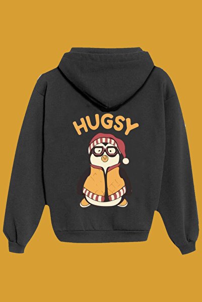 IvırZıvır Унисекс черна блуза с принт на гърба Hugsy