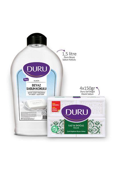 Duru White Soap Scented 1.5 Liter and Pure Natural Classic 4x150gr