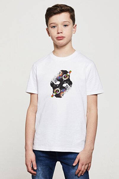 QIVI Dj Monkey Štampano Unisex dečija bela majica