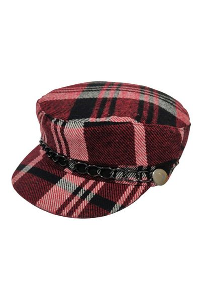 AXE SPORTSWEAR Women's Winter Plaid Pattern Sailor Type Chain Detailed Cap Captain Hat Pkr109373