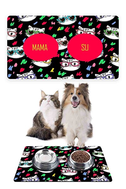 Patipeti حصيرة طعام للقطط والكلاب باللون الأسود مقاس 50 × 35 سم