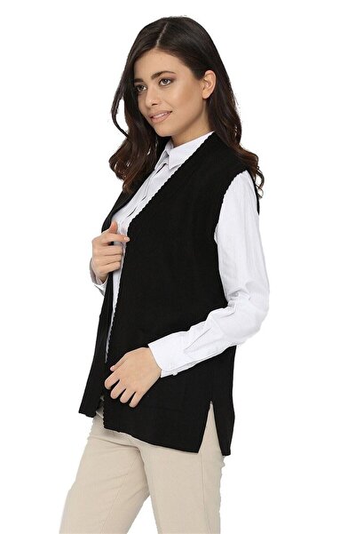 Uludağ Triko Чорний круазе комір Мерсеризований жіночий жилет