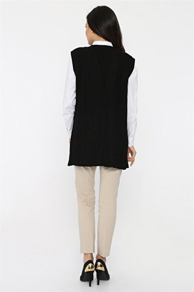 Uludağ Triko Чорний круазе комір Мерсеризований жіночий жилет