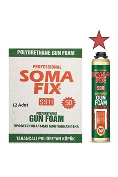 Somafix 12 Adet 750 Ml Tabancalı Poliüretan Köpük Tam Gramajlı Kapı Pencere M...