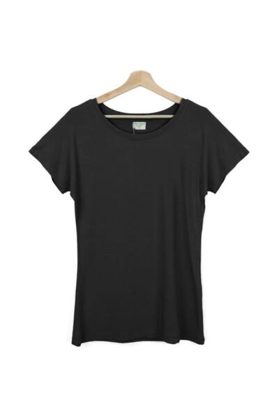 Bant Giyim - Açık Yaka Salaş Antrasit Kadın Tişört T-shirt
